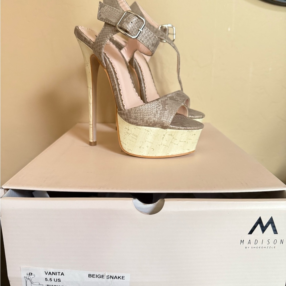 Madison Taupe Snake High Heel Sandals